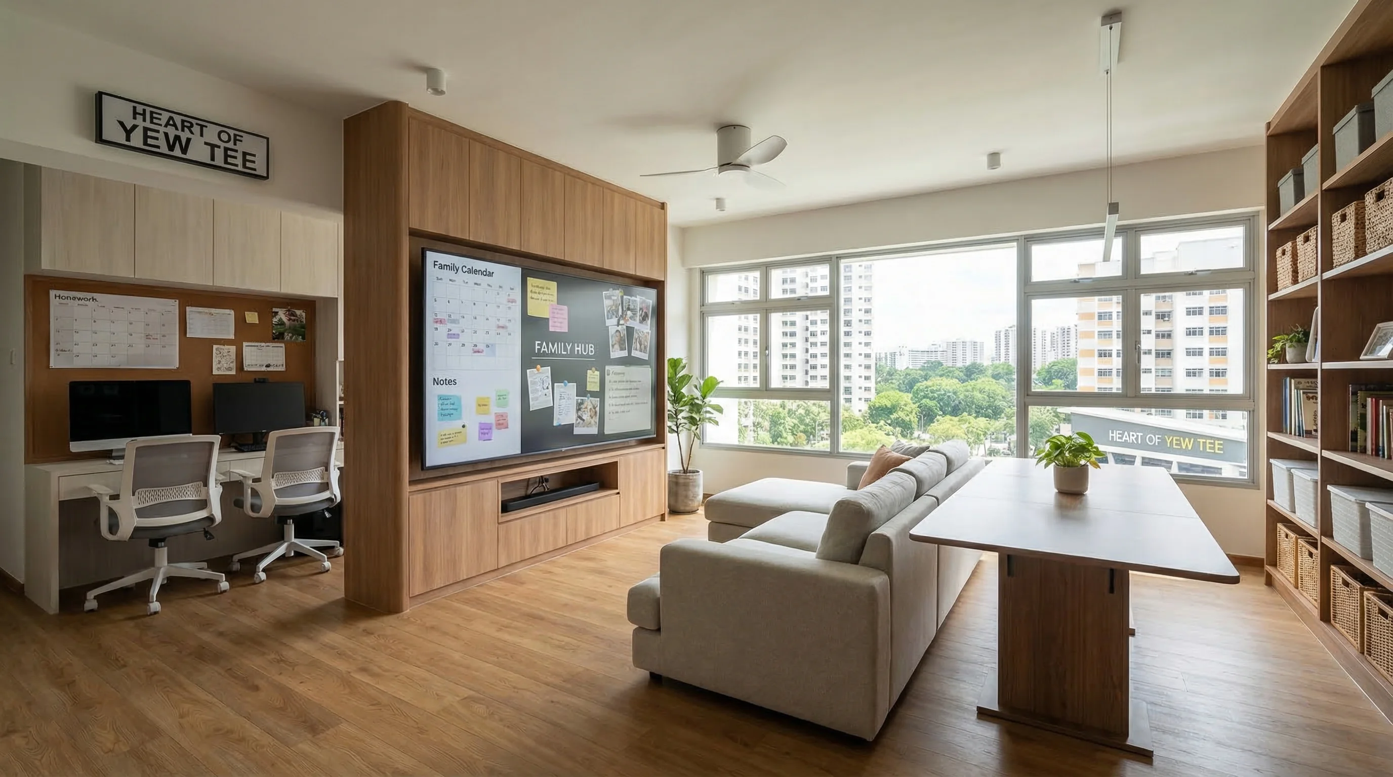 Heart of Yew Tee family living and dining area with command centre concept