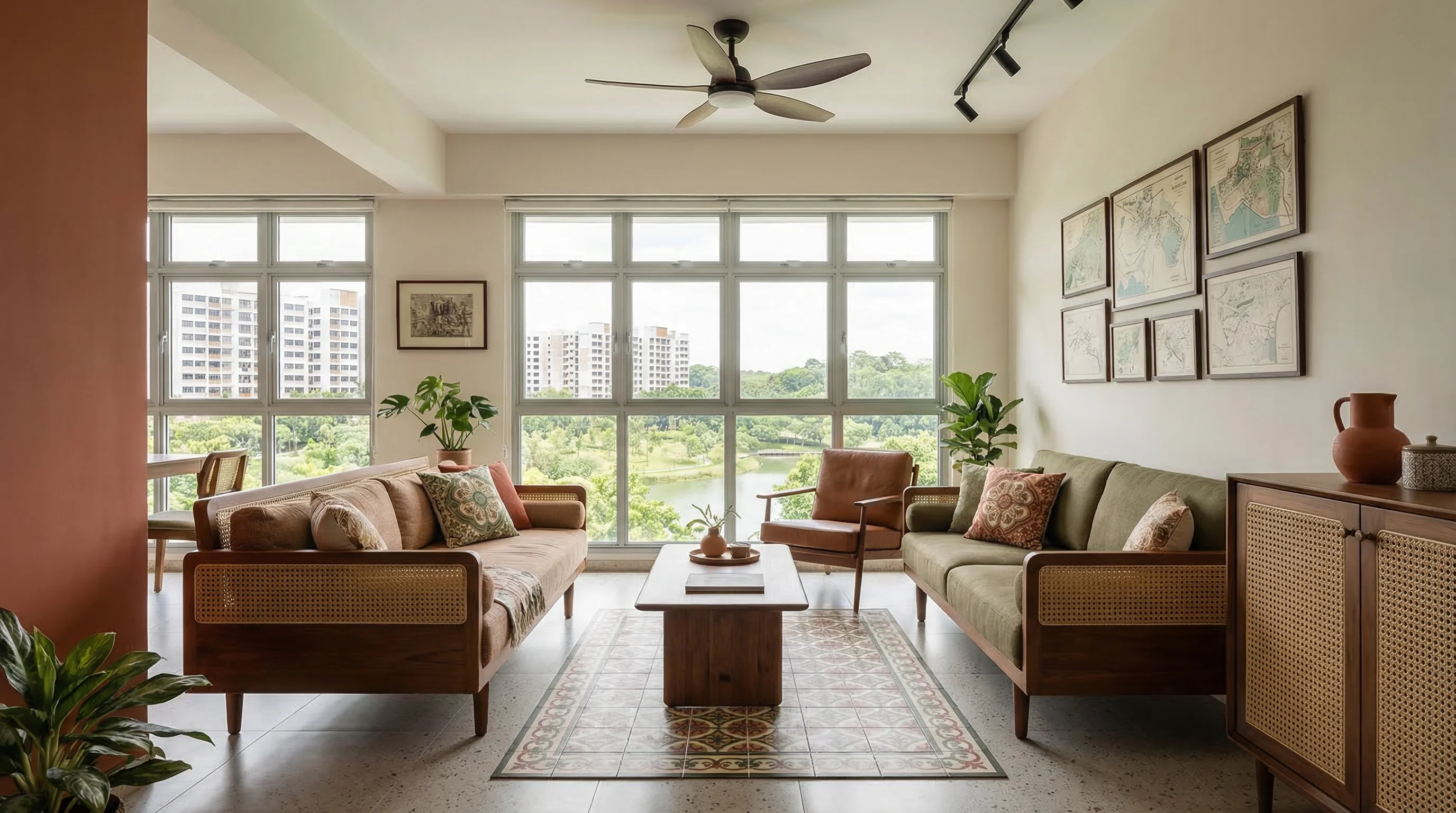 ParkEdge Bidadari living room with heritage-modern fusion and park views