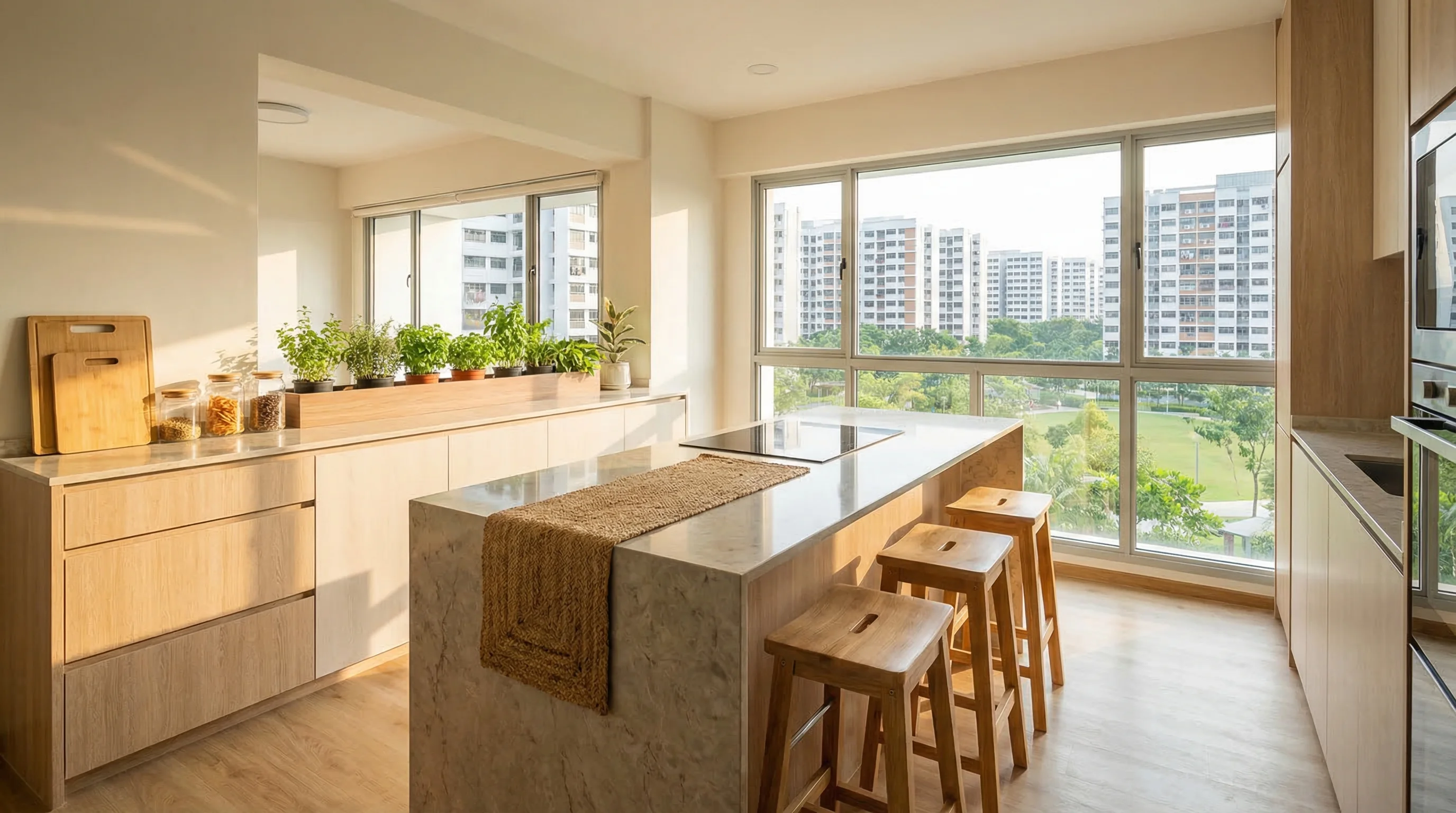 Plantation Creek eco-modern kitchen with herb garden and sustainable materials