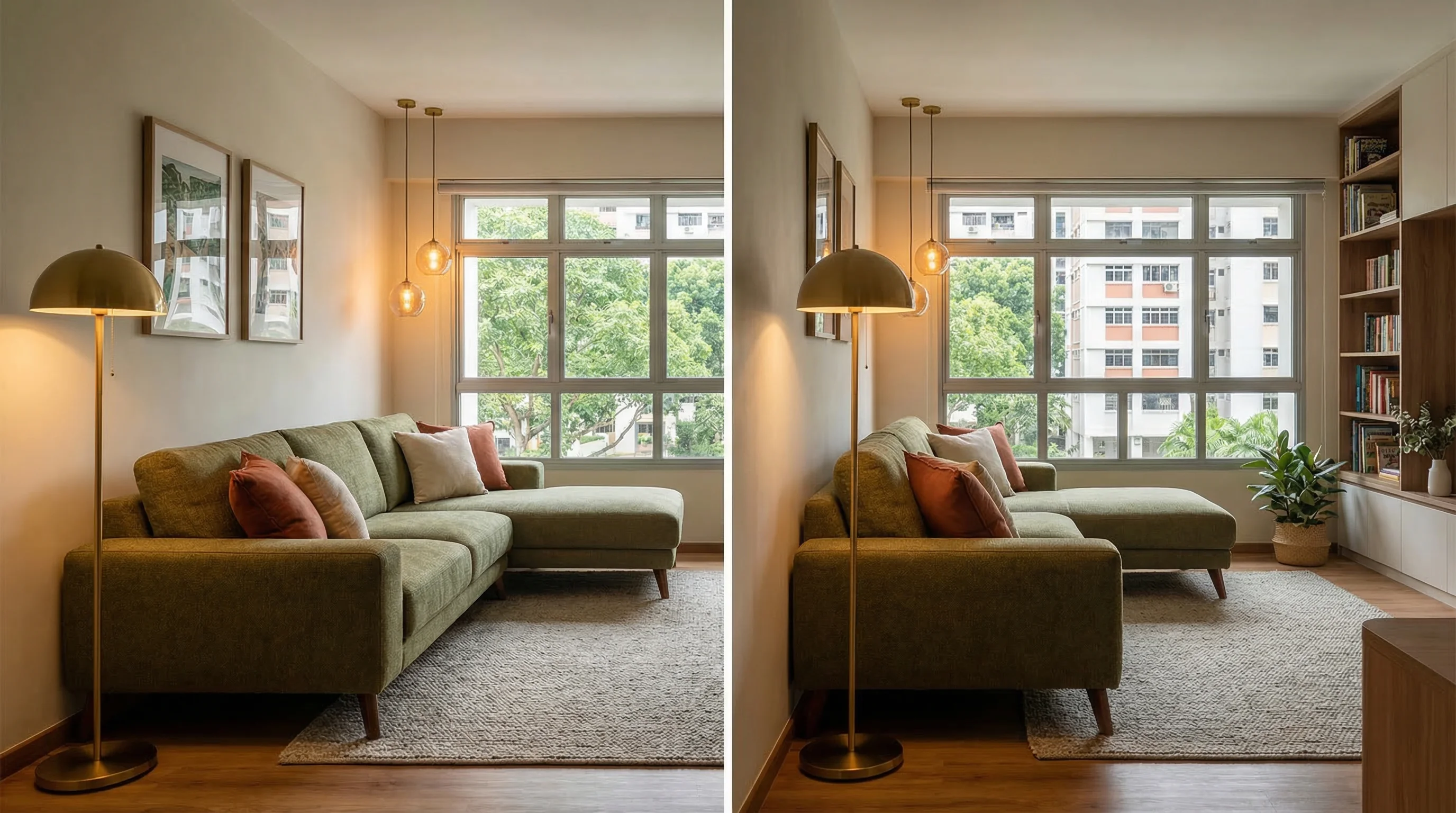 Sun Plaza Spring living room with warm contemporary terracotta and olive palette