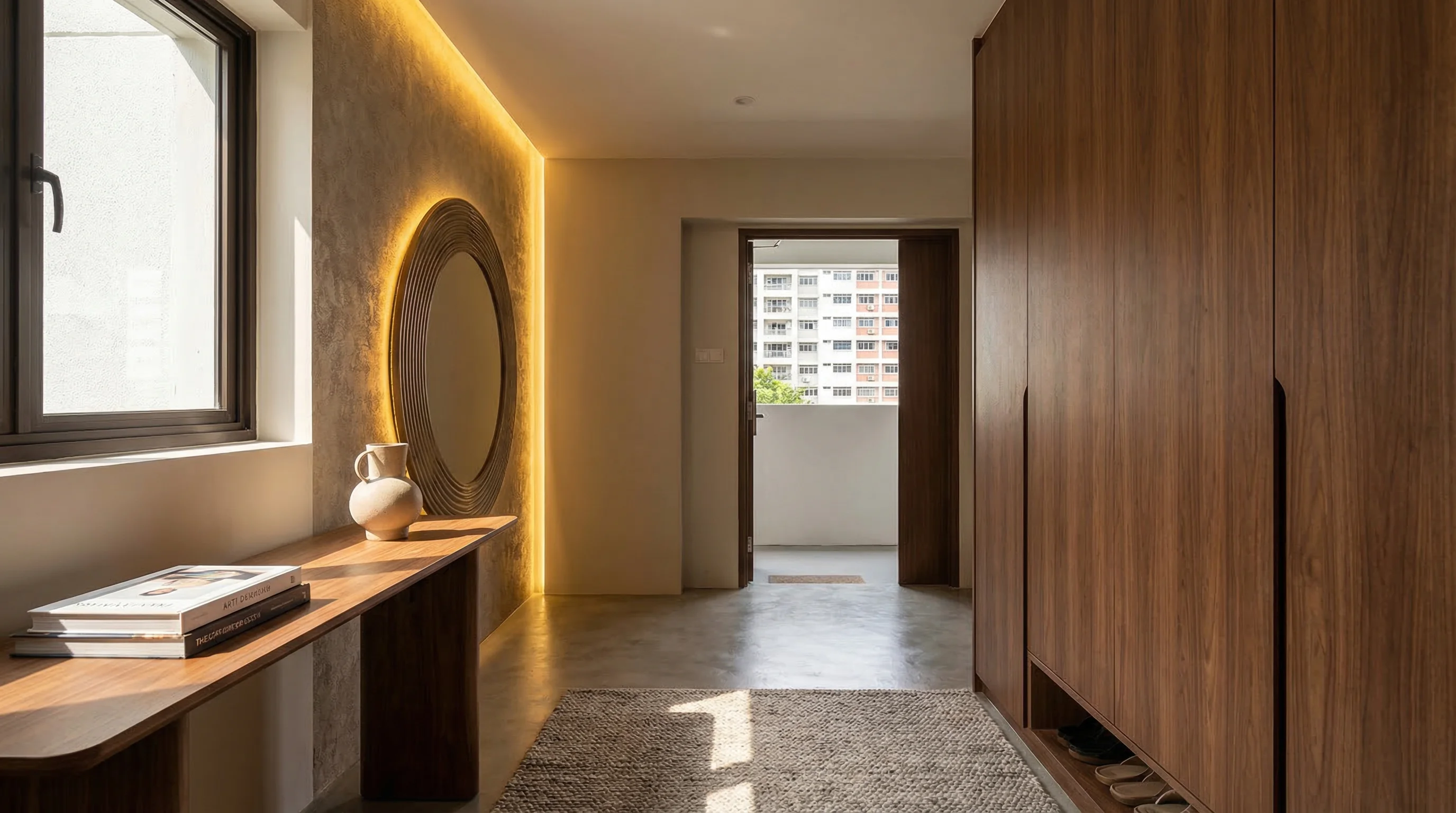 Sun Plaza Spring statement entrance foyer with accent lighting and console table